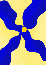 Abstract Blue Flower Against Yellow Background