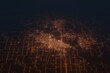 Aerial shot on Lake Charles (Louisiana, USA) at night, view from east. Imitation of satellite view on modern city with street lights and glow effect. 3d render
