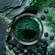 Spirulina on nature backgrounds