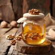 Honey with walnuts in jar