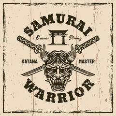 Wall Mural - Samurai vector vintage emblem, badge, label on background with removable grunge textures