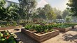 Community Garden A peaceful community garden plot with raised beds and communal spaces illuminated by natural light  AI generated illustration