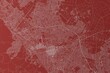 Map of the streets of Sapporo (Japan) made with white lines on red background. Top view. 3d render, illustration