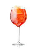 Fototapeta  - Aperol spritz cocktail with orange slice and ice isolated