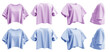 © Sandra Chia - 2 Set of pastel light blue purple woman loose cropped midriff tee t shirt round neck front, back and side view on transparent background cutout, PNG file. Mockup template for artwork graphic design