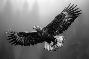 A majestic eagle in flight, its wings and feathers defined by sharp geometric patterns against a pho