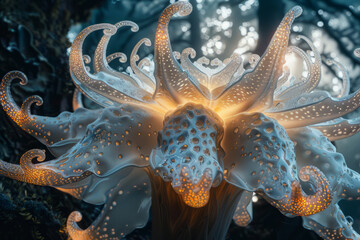 Aufkleber - A symbiotic alien flower that attaches to trees and extends its bio-luminescent roots as a natural a
