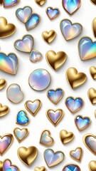 heart-shaped ornaments that are richly decorated with gold and iridescent gem-like qualities