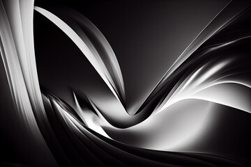 Wall Mural - Wave pattern, black and white smooth abstract art. Picture on the wall in a picture gallery. 