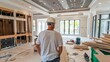 © Radomir Jovanovic - Construction worker in a hard hat looking over a room in the midst of renovation