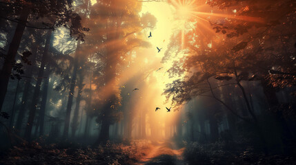 Wall Mural - sunshine in woods