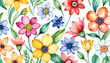 Seasonal flowers on white background, colorful watercolor illustration