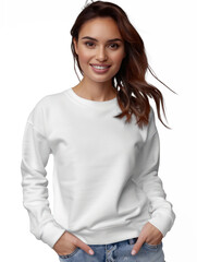 white women's sweatshirt, in the style of smooth and shiny on transparency background PNG
