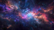 A burst of cosmic colors - from deep space blues to swirling nebula purples to radiant starlight whites - set agnst the infinite blackness of the universe, 