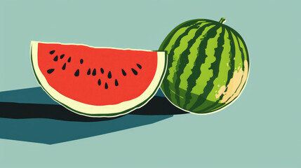 Sticker - Artistic watermelon illustration perfect for fun summer visuals.