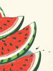 Sticker - Stylized watermelon slices with clean plain background.