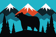 Bear in the Mountains on flat background, Bear in a beautiful forest against background of mountains