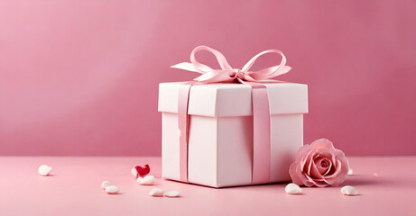 Wall Mural - pink gift box with ribbon