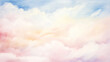 Pink cloudy landscape, watercolor postcard background