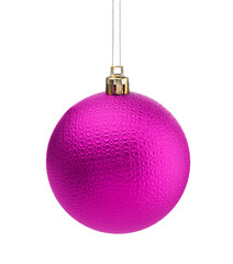 Wall Mural - Magenta Christmas ball hanging on white background