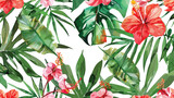 Fototapeta Młodzieżowe - Watercolor seamless pattern with tropical flowers