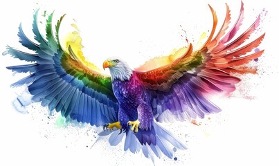 Wall Mural - Eagle colorful rainbow white background, Generative AI