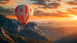 Large, colorful, airy, flying balloons in the sky over the mountains,