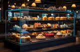 Fototapeta Boho - A bakery display case filled with an assortment of freshly baked pastries, tempting and delicious. Generative AI