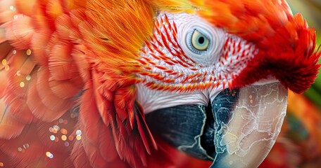 Canvas Print - Parrot, New Year's sparkle, close-up, festive, vibrant feathers, detailed, celebratory shimmer. 