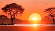 Elephants in the savanna at sunset, vector illustration, AI Generated
