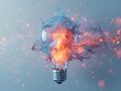 A lightbulb with dynamic energy particles represents creativity, innovation, brainstorming, and the power of ideas in a conceptual digital artwork.