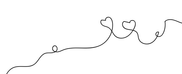 Naklejka na meble One continuous drawing of heart and color shape love sign. Thin contour and romantic symbol for greeting card , web, banner, cover. Doodle outline no background. Editable stroke. Vector illustration