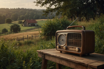 Wall Mural - A vintage radio at country side