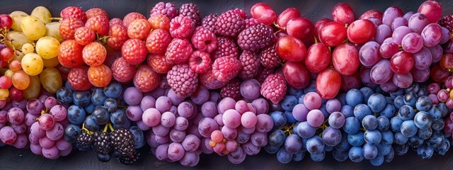 Top view food photography with lots of bright grapes 