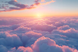 Fototapeta Niebo - A serene sunset over the clouds with colorful orange and pink hues, creating a picturesque and tranquil atmosphere.