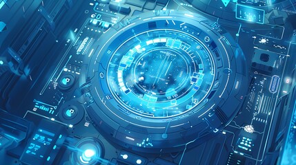 Technology blue computer screen building abstract graphic poster web page PPT background