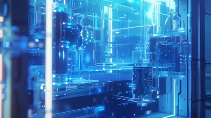 Technology blue computer screen building abstract graphic poster web page PPT background