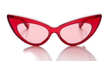 Canvas Print - Red cat-eye sunglasses resting on a crisp white background