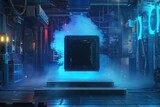 Fototapeta Desenie - black magic box square shape appearing on a high-tech workplace podium