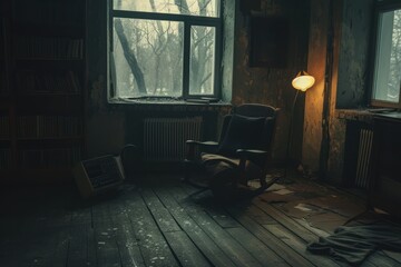 Wall Mural - atmospheric cinematic shot of old interior, with soviet non-fictional movie aesthetics touch