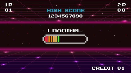Wall Mural - loading .pixel art .8 bit game. retro game. for game assets. retro futurism sci-fi background. glowi