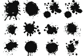 Poster - Black ink splashes set, graphic element