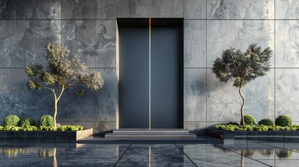 Poster - Modern Entrance With Two Trees