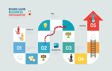 Business board game concept arrow start up infographic 5 step to successful,vector illustration