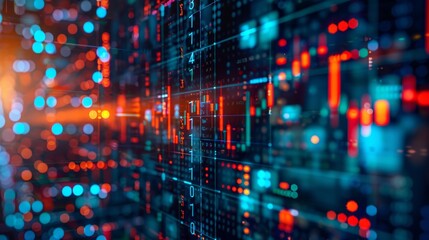 Wall Mural - a computer screen with a lot of numbers and red and blue lights. the numbers are in a grid and the l