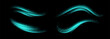 Teal speed lines, light in motion, glowing light trails with sparkles. Bright motion effect, luminescent swirls. Vector decoration.