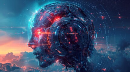 robot head artificial intelligence abstract technology background of software developer and computer