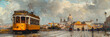  A panoramic view of the bustling streets of Lisb,
Oil paintings landscape old tram in the street