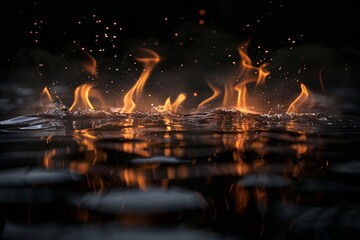 Wall Mural - An orange blaze illuminates the night, radiating heat and casting glowing reflections