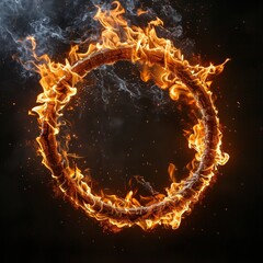 Wall Mural - A blazing circle of fire radiates heat and light, engulfed in swirling smoke and fiery energy